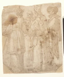 Quatro Viajantes (castanho em e lavar em papel)