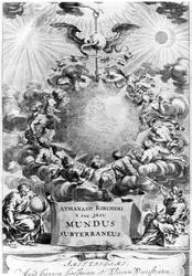 Frontispício de Mundus Subterraneus por Athanasius Kircher (1602-80) 1664, Amsterdam