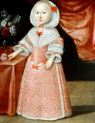 Menina segurando uma Pink and White Flower, c.1640 (óleo sobre cobre)