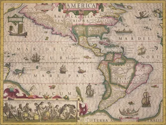 Mapa da América, do Atlas de Mercator, publicado por Jodocus Hondius (1563-1612), Amesterdão, 1606