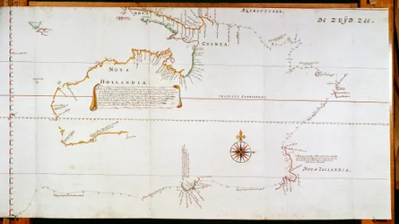 Mapa da Nova Holanda, agora Austrália, e da Nova Zelândia, extraído de informações recolhidas durante viagens realizadas por Abel Janszoon Tasman
