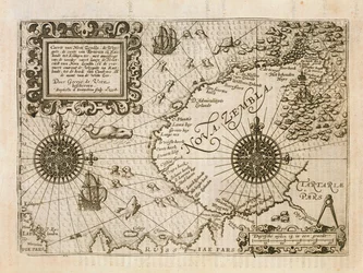 Mapa da Liane recém-descoberto, a partir Diário Nauticum, ou verdadeiro descrição de três viagens admiráveis ... por Gerrit de Veer, 1598