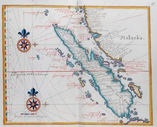 Mapa mostrando Malaca e Sumatra, oeste da Indonésia, parte das ilhas Sunda.