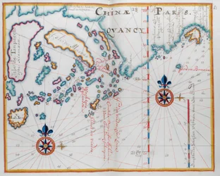 Mapa mostrando parte da costa da China, e ilhas.