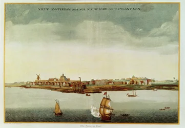 New Amsterdam, c.1650-53 (The Prototype View) usado para o frontispício de Stokes Iconography, vol.1, 1915 (impressão colorida)