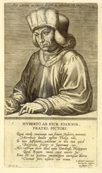 Retrato de Hubert van Eyck (1366-1426), quadro 1 de uma série de retratos de artistas, gravados por Theodor Galle (1571-1633)