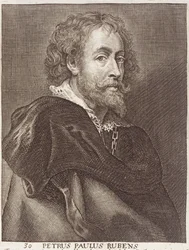 Retrato de Peter Paul Rubens (1577-1640) placa 30 de uma série de retratos de artistas, gravada por Joannes Meyssens (1612-70)