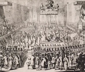 A coroação de Guilherme de Orange (1650-1702) e Maria (1662-94) na Abadia de Westminster, 21 de abril de 1689