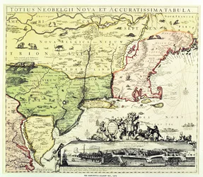 O mapa Restitutio-Allardt de New Amsterdam, gravado e pub. por Carolus Allardt, 1673 (gravura em cobre)