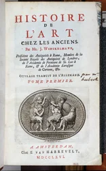 Página de título da história da arte nos antigos por Johann Joachim Winckelmann (1717-68), publicado em Amsterdã, 1766
