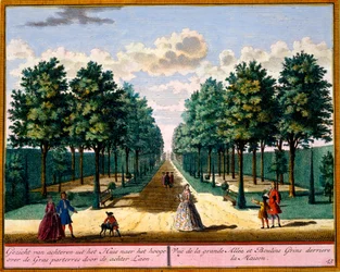 Vista da passagem na parte de trás da casa, de Het Zeganpralent Kennemerlant por Hendrick de Leth e Matthias Brouerius Van Nidek, publicado c.1700-30