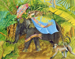 Elefante com Macacos e Parasol, 2005 (acrílico sobre tela)