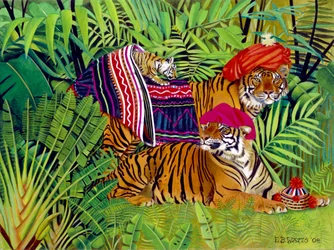Família de tigres com roupas tailandesas, 2004 (acrílico sobre tela)
