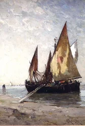 Barcos de pesca amarrados na praia