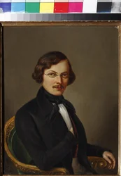 Retrato do autor Nikolai Gogol (1809-1852) par Boltz, E. (activo em meados do século XIX). Óleo sobre tela