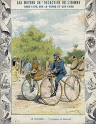 Pierre Michaux e Michaudine velocipedes - De uma manga protectora para livros escolares, finais do século XIX - velocipedes a pedale (les michaudines) por Pierre Michaux (1813-1883)