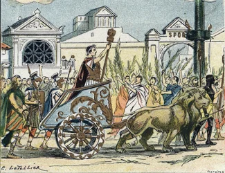 O cortejo triunfal de Júlio César (Giulio Cesare ou Caio Júlio César), político e escritor romano