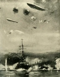 O ataque aéreo britânico em Cuxhaven, dia de Natal, 1914, c1920.