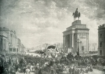 O funeral do duque de Wellington passando por Apsley House, 18 de novembro de 1852, c1897