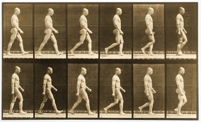 Sequência de imagem de um homem nu andando, série 