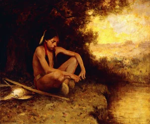 Young Hunter by a Stream (óleo sobre tela)