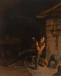 A infância de Lincoln. (Uma noite no Log Hut.), 1868 (cromolitógrafo no papel a bordo)