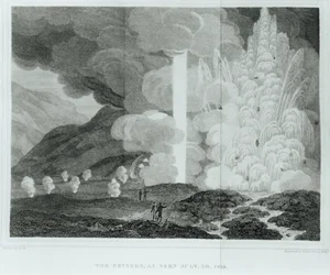 O Grande Geyser de Strokkr, Islândia, da Islândia: ou, O Jornal de uma residência na ilha por Ebenezer Henderson, publicado em 1819 (foto bw)