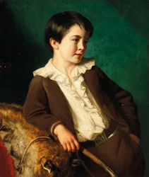 Retrato do mestre John Lethbridge, de Tregeare Manor, Launceston, Devon, três quartos de comprimento, em um terno marrom segurando um chicote, apoiado em uma pele de animal