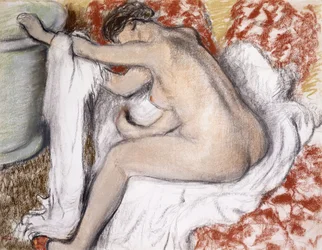 Após o banho (mulher se enxugando); La Sortie du Bain (Femme S&39;Essuyant), c.1885 (pastel sobre monótipo no papel)