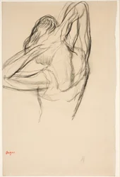Bailarina, meio corpo, braços cruzados atrás da cabeça, c.1890 (lápis sobre papel)