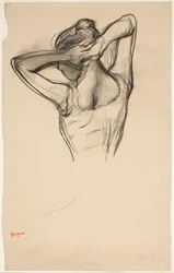 Bailarina, meio corpo, braços cruzados atrás da cabeça, c.1890 (lápis sobre papel)