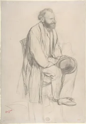 Édouard Manet, sentado, segurando o chapéu