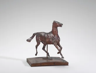 Cavalo trotando, os pés não tocando o chão, década de 1870.