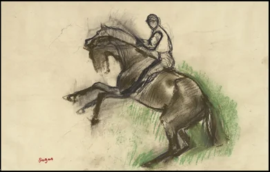Jóquei em um cavalo de criação, década de 1890