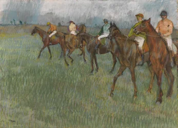 Jockeys na chuva, c.1886 (pastel sobre papel)