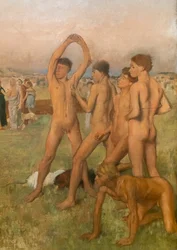 Garotinhas espartanas provocando garotos (detalhe). Por volta de 1860-1862, retomada antes de 1880. Óleo sobre tela