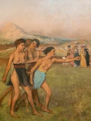Garotinhas espartanas provocando garotos (detalhe). Por volta de 1860-1862, retomada antes de 1880. Óleo sobre tela