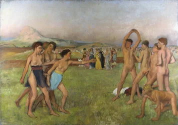 Pequenas raparigas espartanas a provocar rapazes. Por volta de 1860-1862, Óleo sobre tela