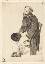Manet sentado, virado para a esquerda