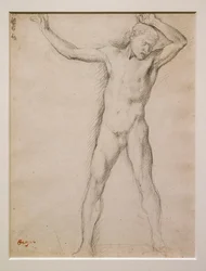 Face nua, braços erguidos, cerca de 1859-1861. Grafite sobre papel de velino.