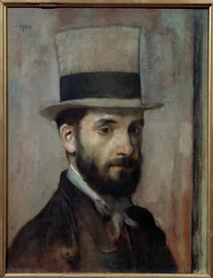 Retrato de Leon Joseph Florentin Bonnat (1833-1922) O pintor usa uma cartola. Pintura de Edgar Degas (1834-1917) 1863 Sol. 0,43x0,36 m Bayonne, Musee Bonnat - Retrato de Leão Joseph Florentin Bonnat (1833-1922). O artista veste uma cartola. Pintura b