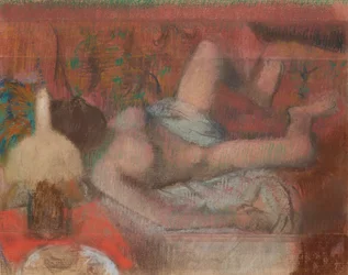 Mulher nua reclinada, c.1888-90 (pastel sobre monotipia sobre papel)