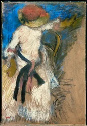 Mulher sentada (pastel sobre madeira)