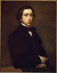 Auto-retrato ou Degas com suporte de carvão vegetal (óleo sobre papel montado sobre tela