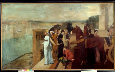 Semiramis construindo Semiramis da Babilônia (Semiramida), lendária rainha da Assíria e Babilônia, contempla nas margens do Eufrates a cidade que se tornará uma das Sete Maravilhas do Mundo. Pintura de Edgar Degas (1834-1917) 1861 Sol. 1,51x2,58