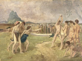Estudo para o exercício dos jovens espartanos, c.1860-61 (óleo sobre papel montado no painel) (ver 3354)