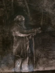O Mestre do Ballet (detalhe) (executado em colaboração com Ludovic Lepic). 1876. Monotipo em tinta preta com destaques em giz branco