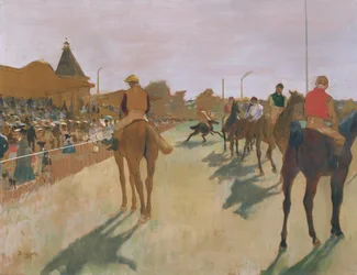O desfile, ou cavalos de corrida na frente dos Stands, c.1866-68 (óleo sobre papel)