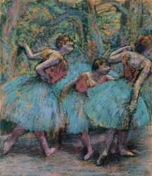 Três bailarinas (tutus azuis, corpetes vermelhos)