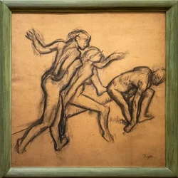 Três dançarinos nus. 1895-1900. Carvão vegetal sobre papel vegetal.